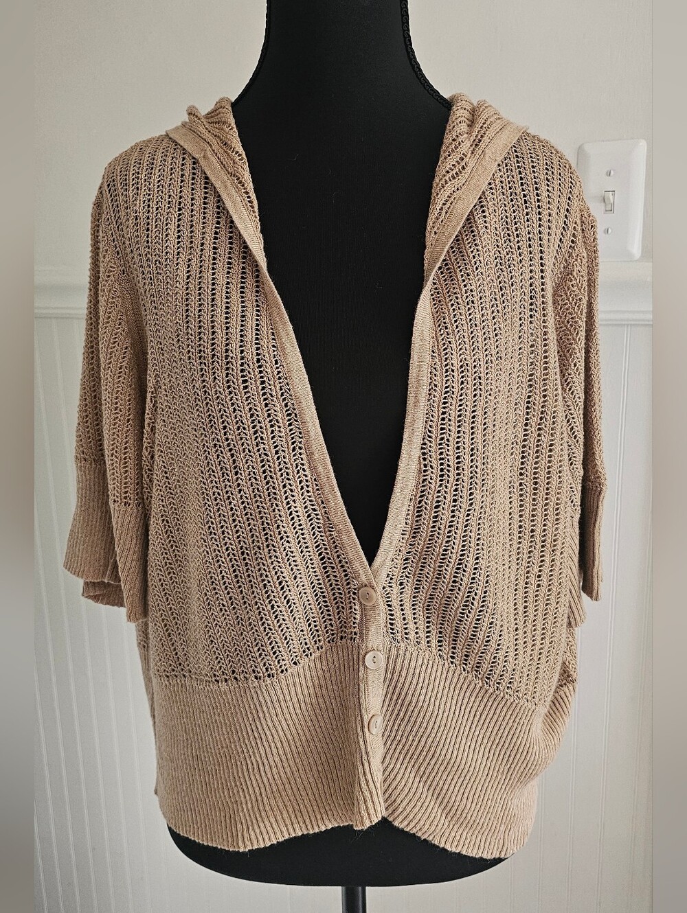 Lane Bryant Light Brown Open-Knit Hooded Women’s Sweater Cardigan 22/24
